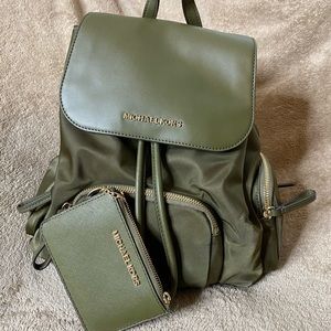 Michael Kors Abbey Army Green Backpack w/wallet